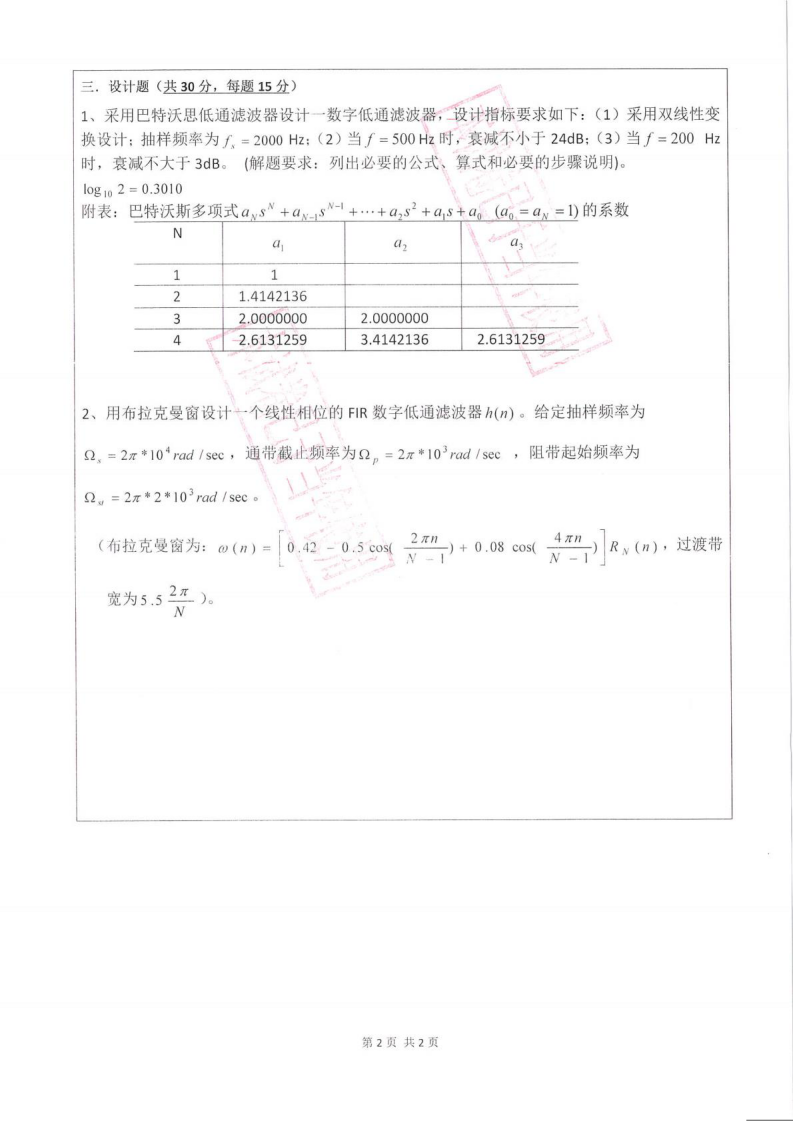 2017年广东工业大学数字信号处理考博真题2