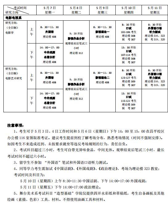 中央戏剧学院2018博士研究生招生考试日程安排